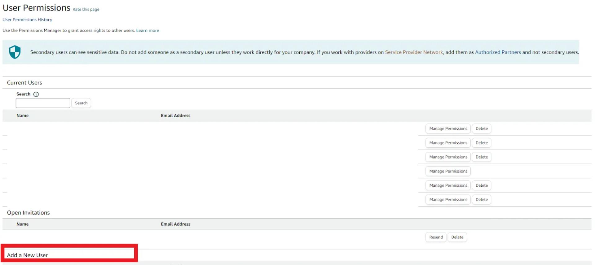 Click the ‘Add a New User’ button on the User Permissions page. Enter the email address of the child you want to give access to and select the user type as ‘Other.’ Click the ‘Send Invitation’ button