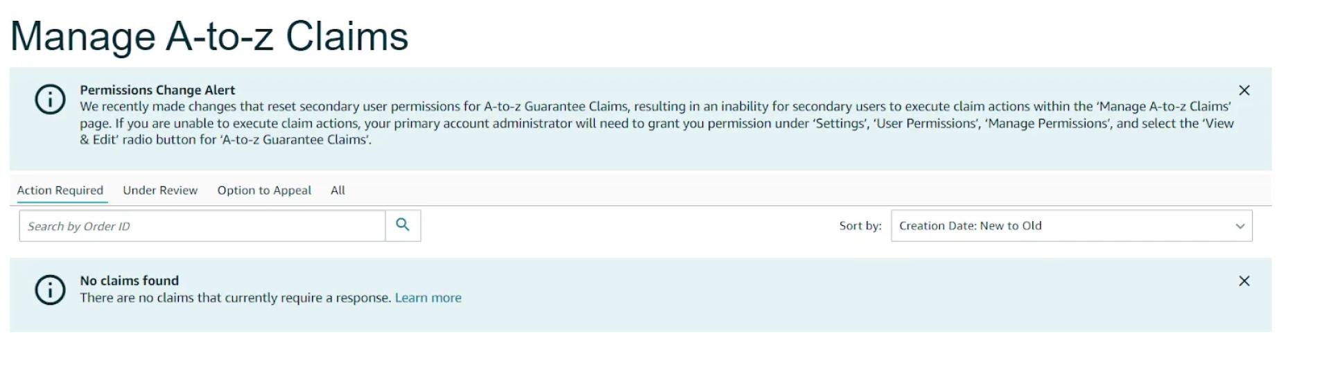 Manage A-to-z claims page