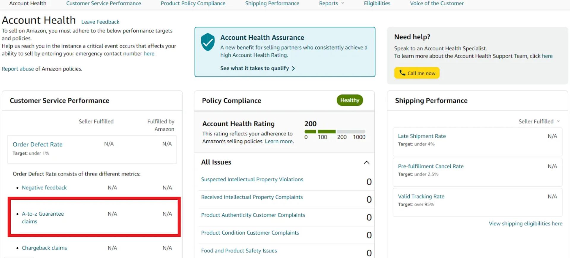 You can proactively monitor your A-to-z claims on your Account Health Dashboard