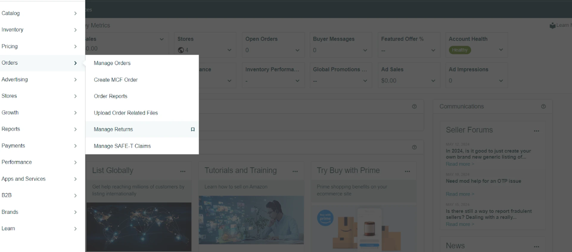 To process a return request, in your Seller Central, go to Orders > Manage Returns