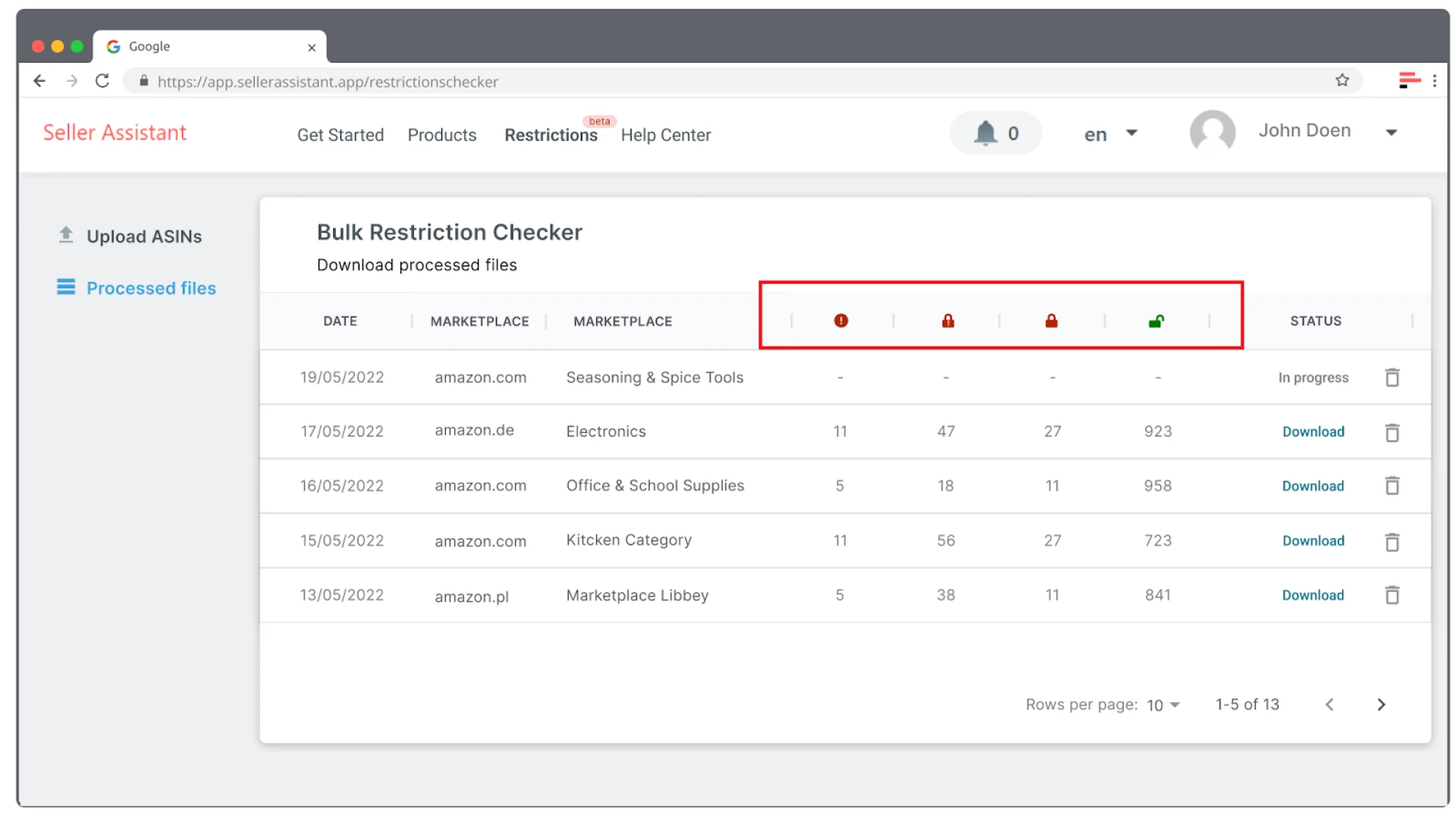 Seller Assistant’s Bulk Restrictions Checker
