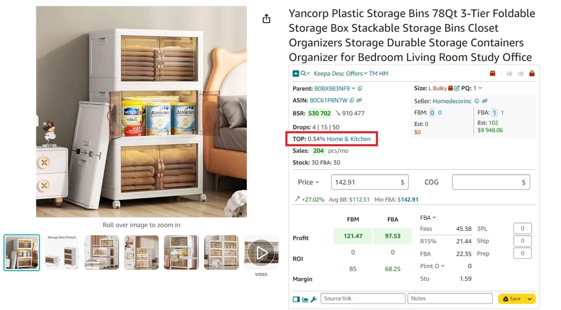 TOP is the product position in the category expressed as a percentage.