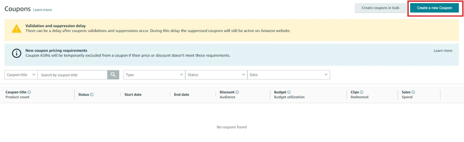  Select "Create a new coupon"