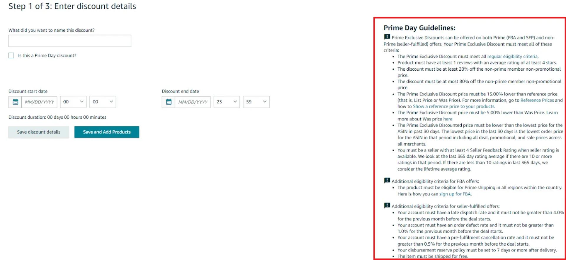 Add products, and configure the discount according to Prime Day Guidelines.