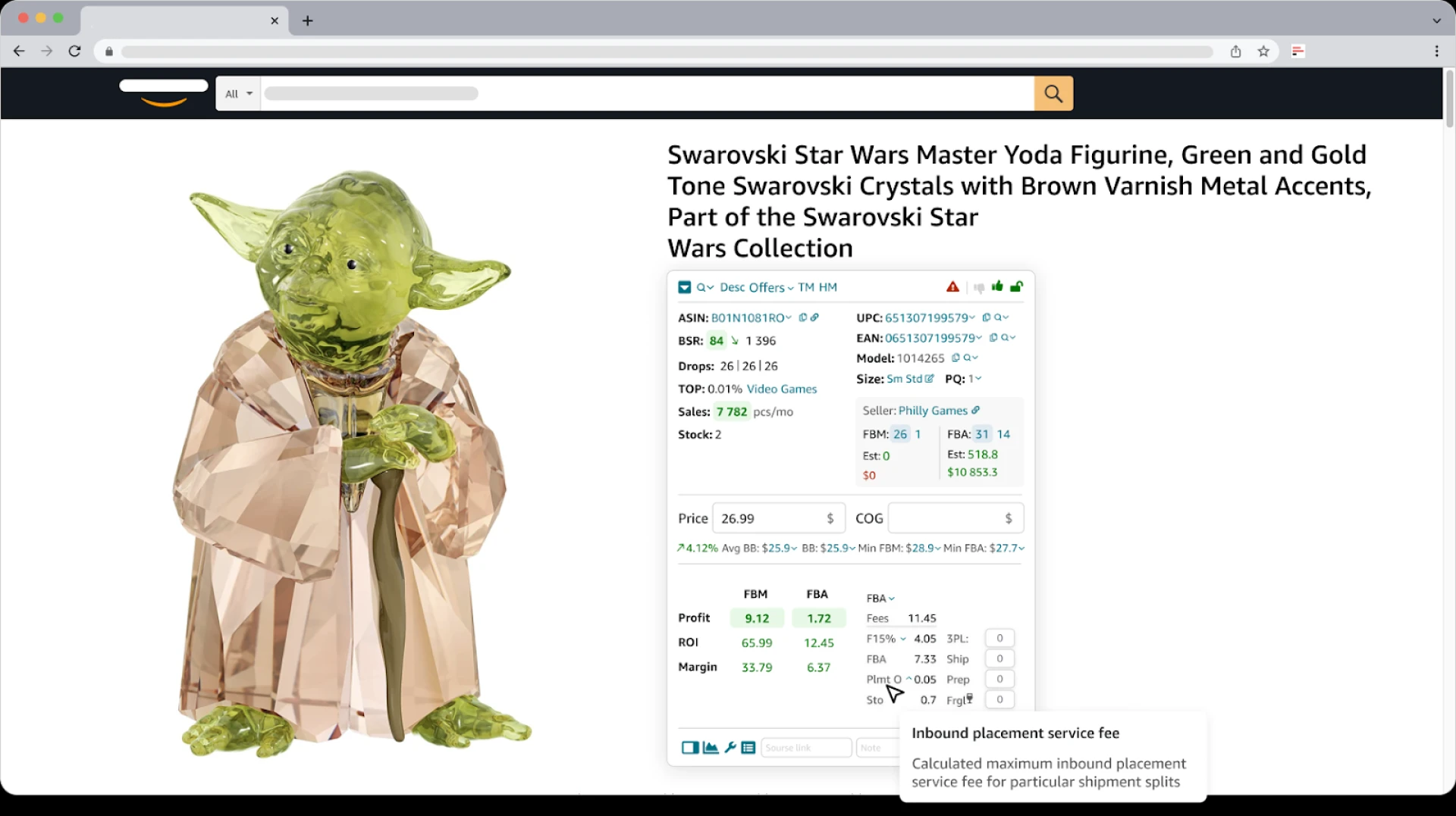 Seller Assistant shows inbound placement service fees in the Plmt line