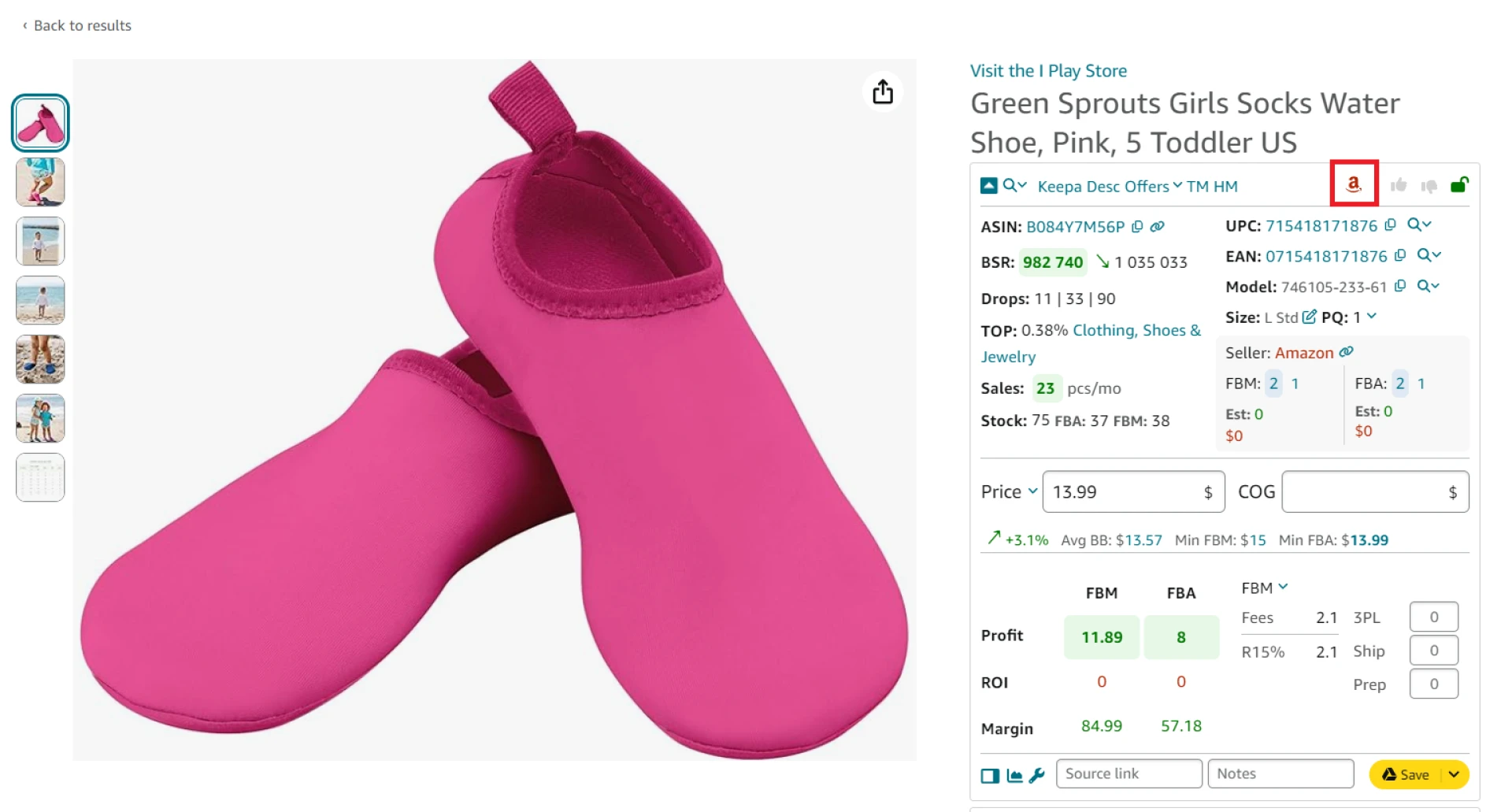 Red “A” icon (on the product pages) or Amazon on the orange background (on the search pages) means that Amazon sells this product as a seller and