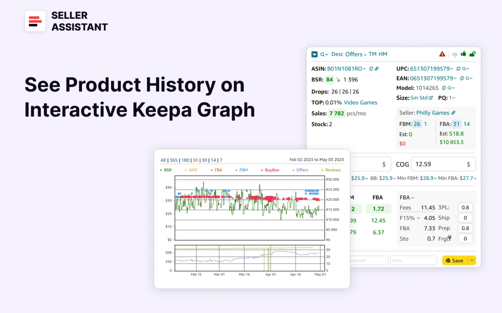 You can look up the detailed product sales history using built-in interactive Keepa charts