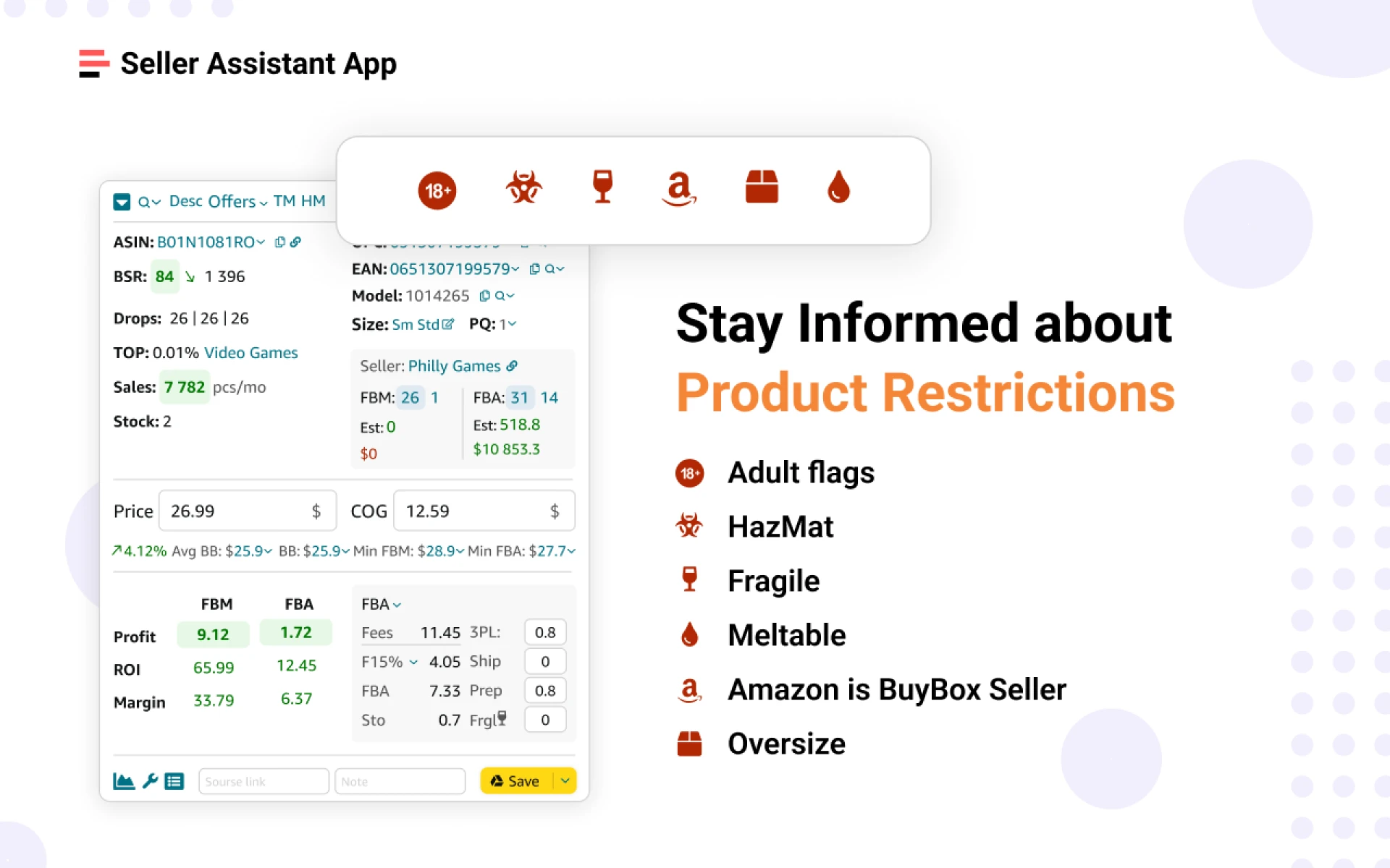 Seller Assistant App immediately shows you if a product is suitable for dropshiping