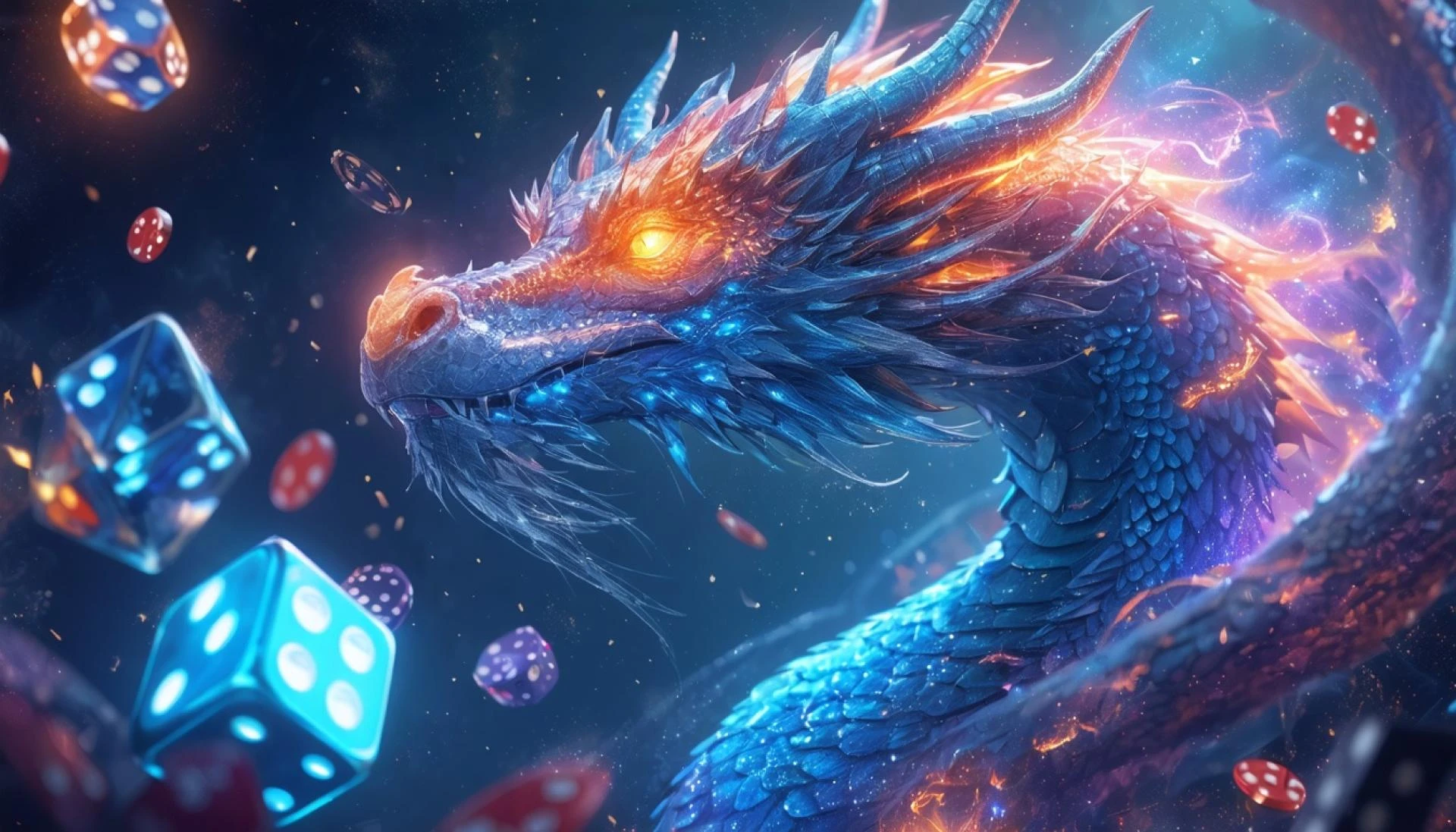 Dragon céleste hyper-réaliste avec éléments de casino magique.