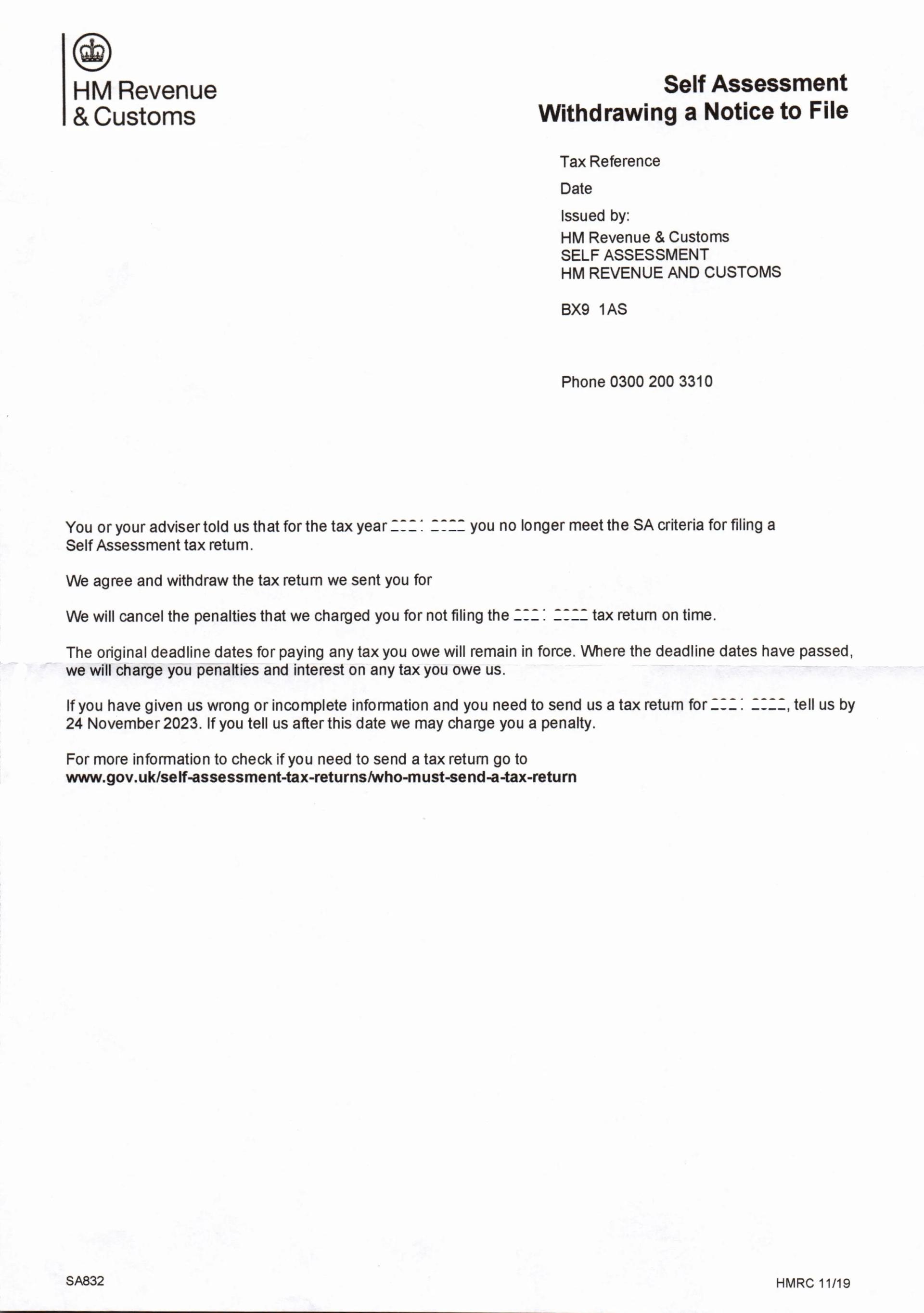 self assessment withdrawing a notice to file sample self assessment withdrawing a notice to file sample