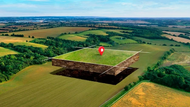 Land plot with nature landscape and location pin