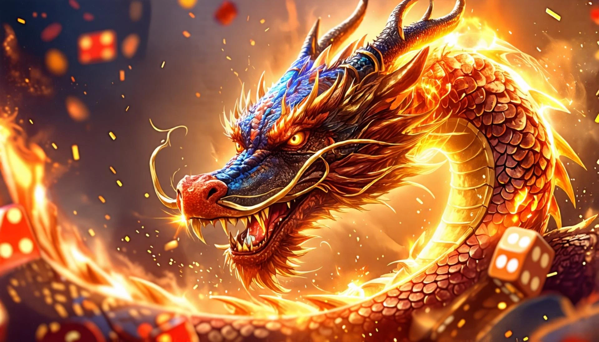 Roi Dragon mystique entouré d\'éléments de casino magiques