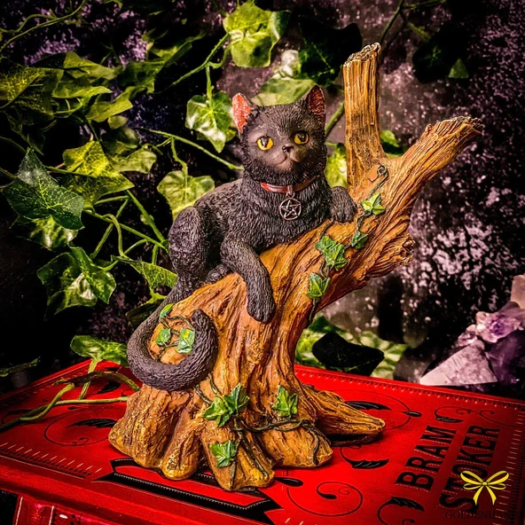 Witches Cat Figurine Sitting In A Tree