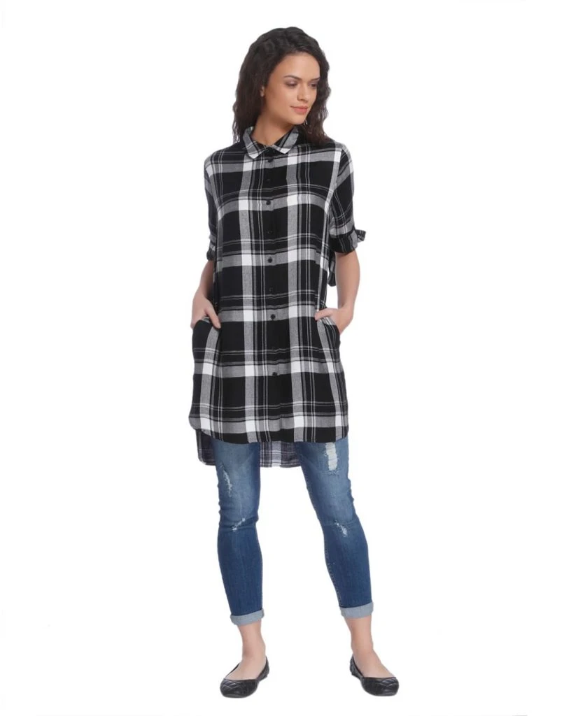 black and white high low check shirt for girls