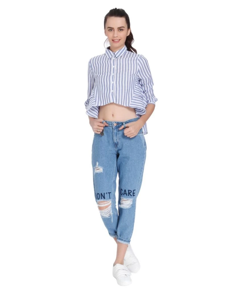 blue striped high low shirt for girls