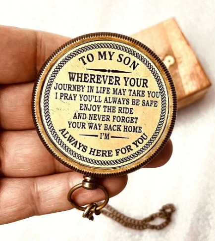 Inspiration Gift for Son from Mom & Dad – Engraved Compass with Meaningful Quote