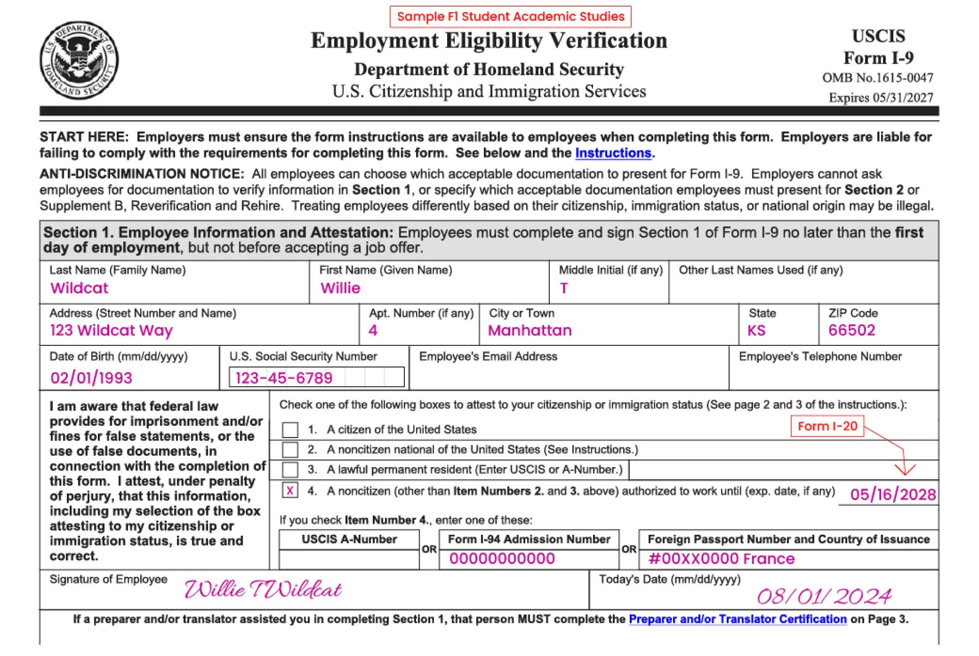 Form I-9 Instructions for CPT & OPT Students