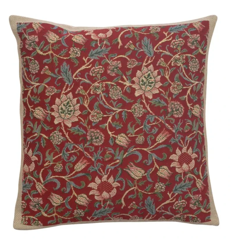 Transform Your Home with the Fleur de Morris Red Tapestry Cushion Cover