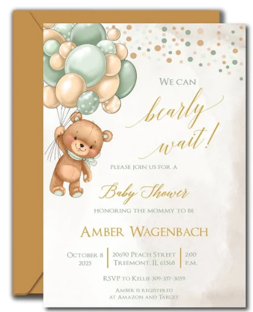 Bear-Themed Baby Shower Invitations & Custom Candy Wrappers for a Cuddly Celebration