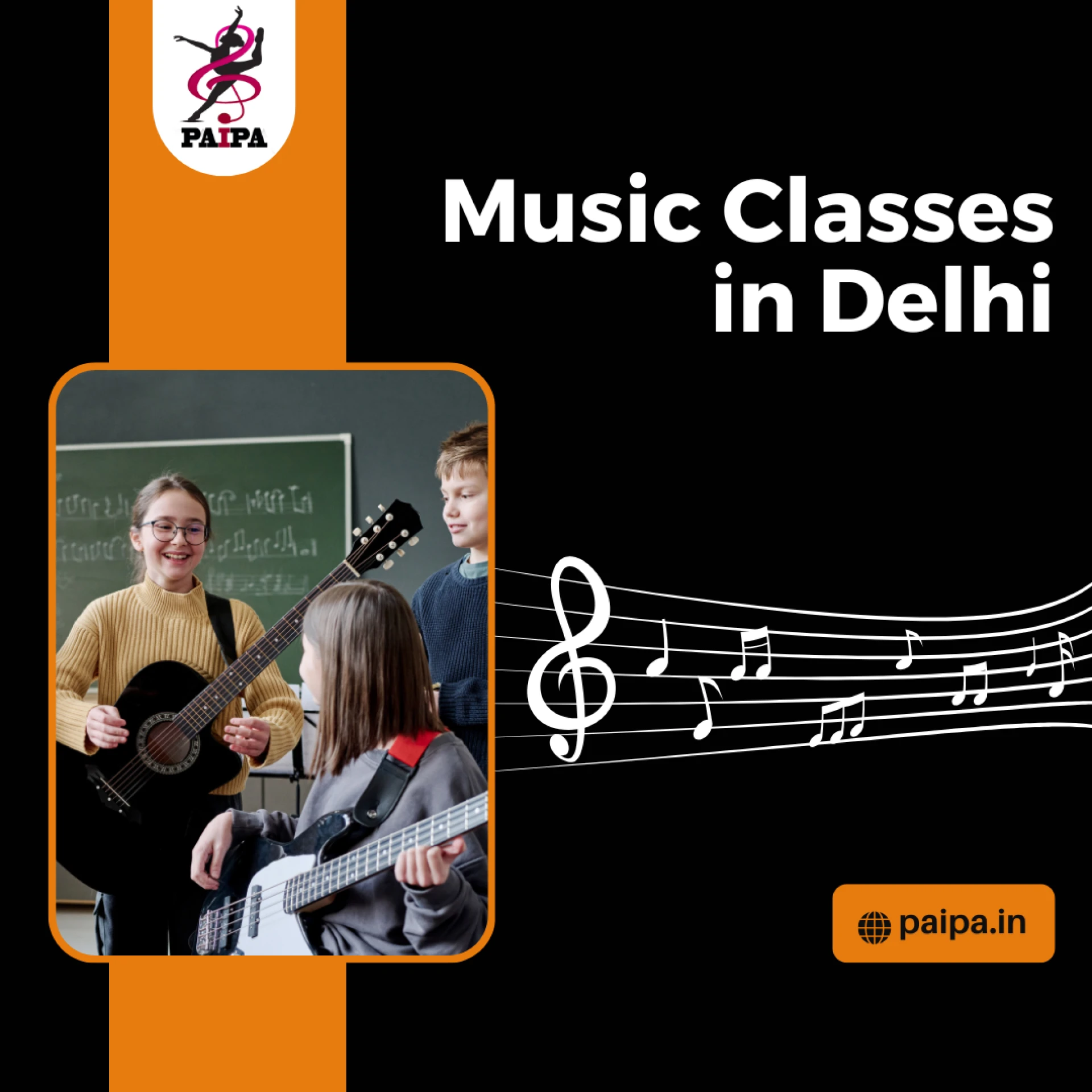Which institute for music classes in Delhi offer training in both vocals and instruments