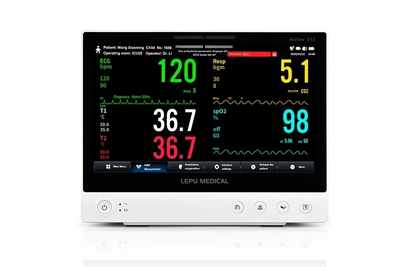 Lepu Medical AiView V12/V10 Portable All-in-one Patient Monitor Multiparameter Bedside Monitor with AI Analysis Diagnosis Touch Screen for Hospital CC