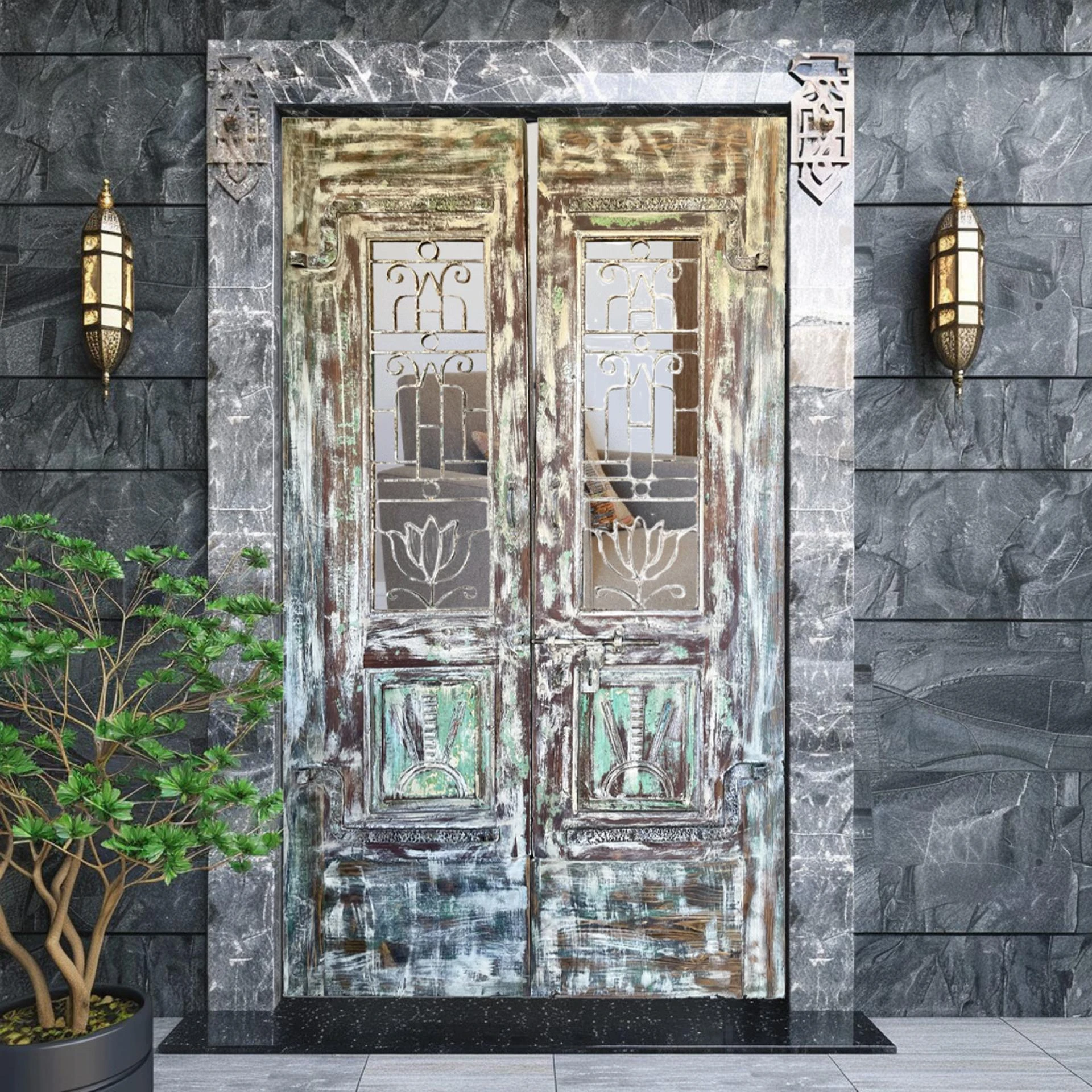 Draft: My Post TiRustic Modern Coastal: Carved Doors in Raw Woods with a Pop of Colortle