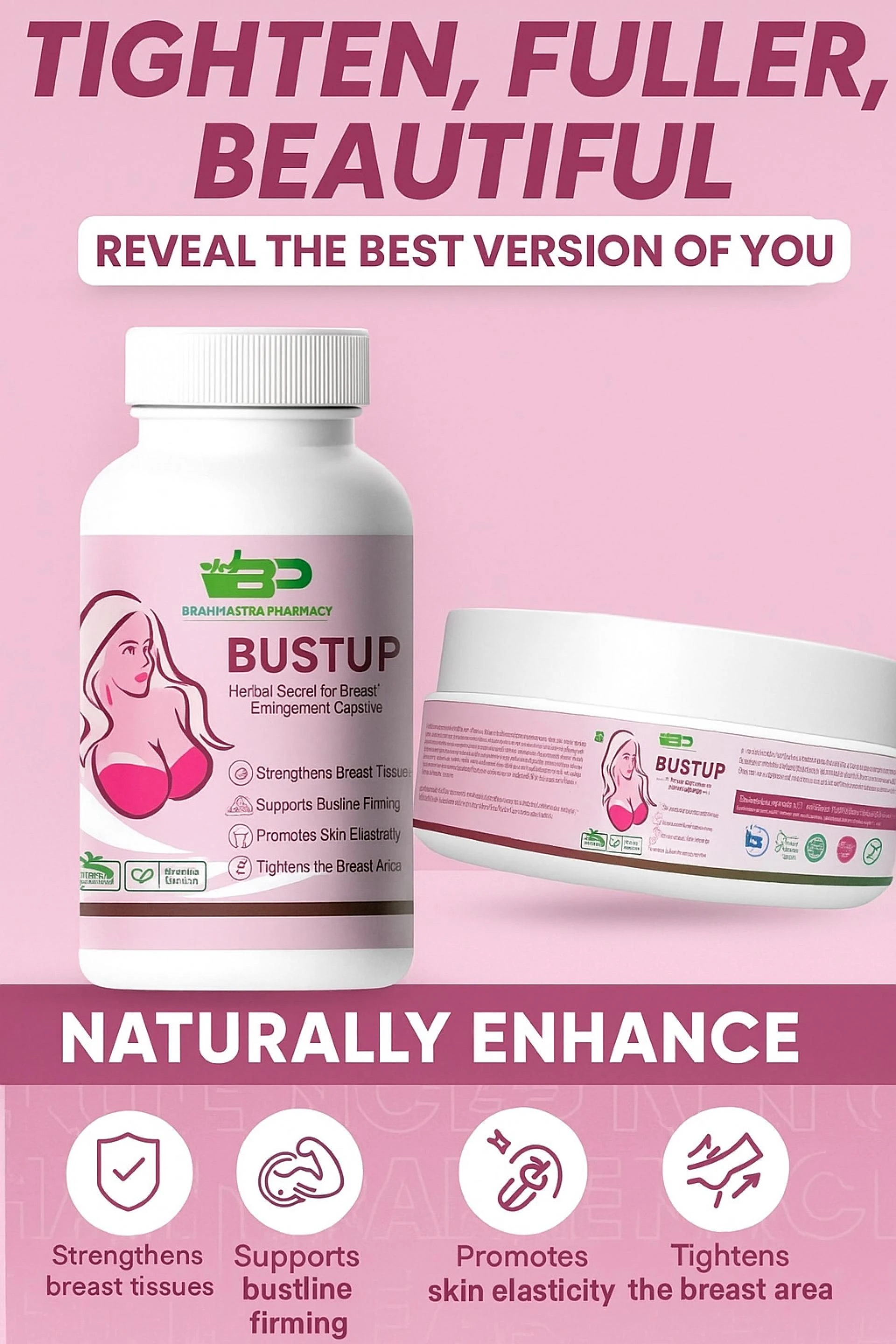 BustUp Capsule & Cream Combo – Natural Breast Enhancement & Firming Solution