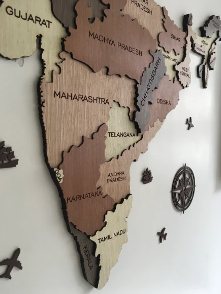 Wall Decor for Patriotic Homes: Indian Map Made of Wood
