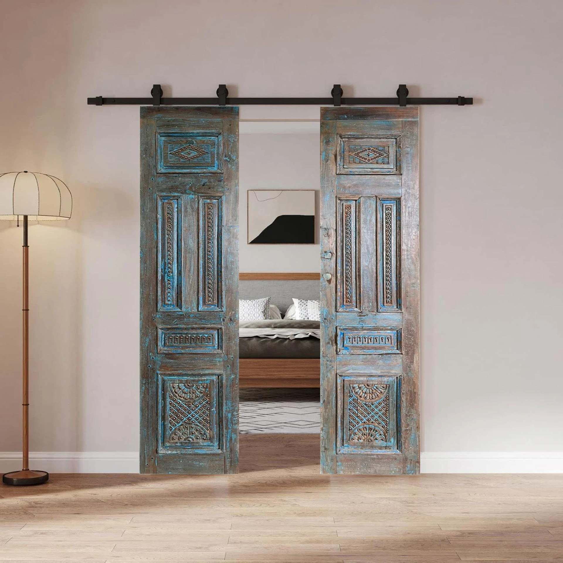 Dark Wood Spanish Style Carved Barn Doors