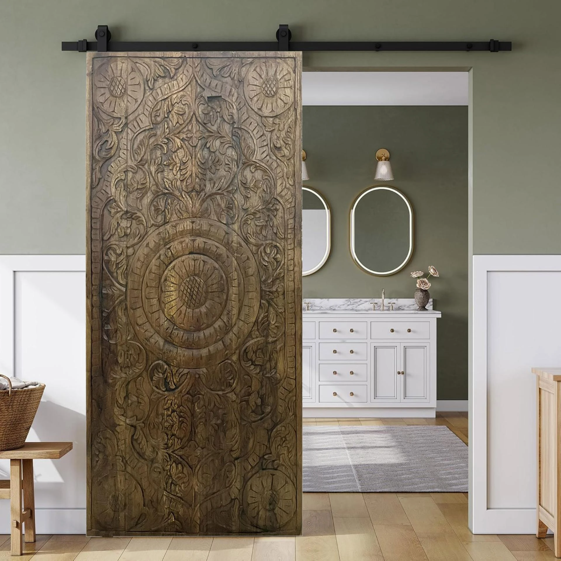 Lotus Mandala Lattice Carved Door – A Statement of Wellness Beauty
