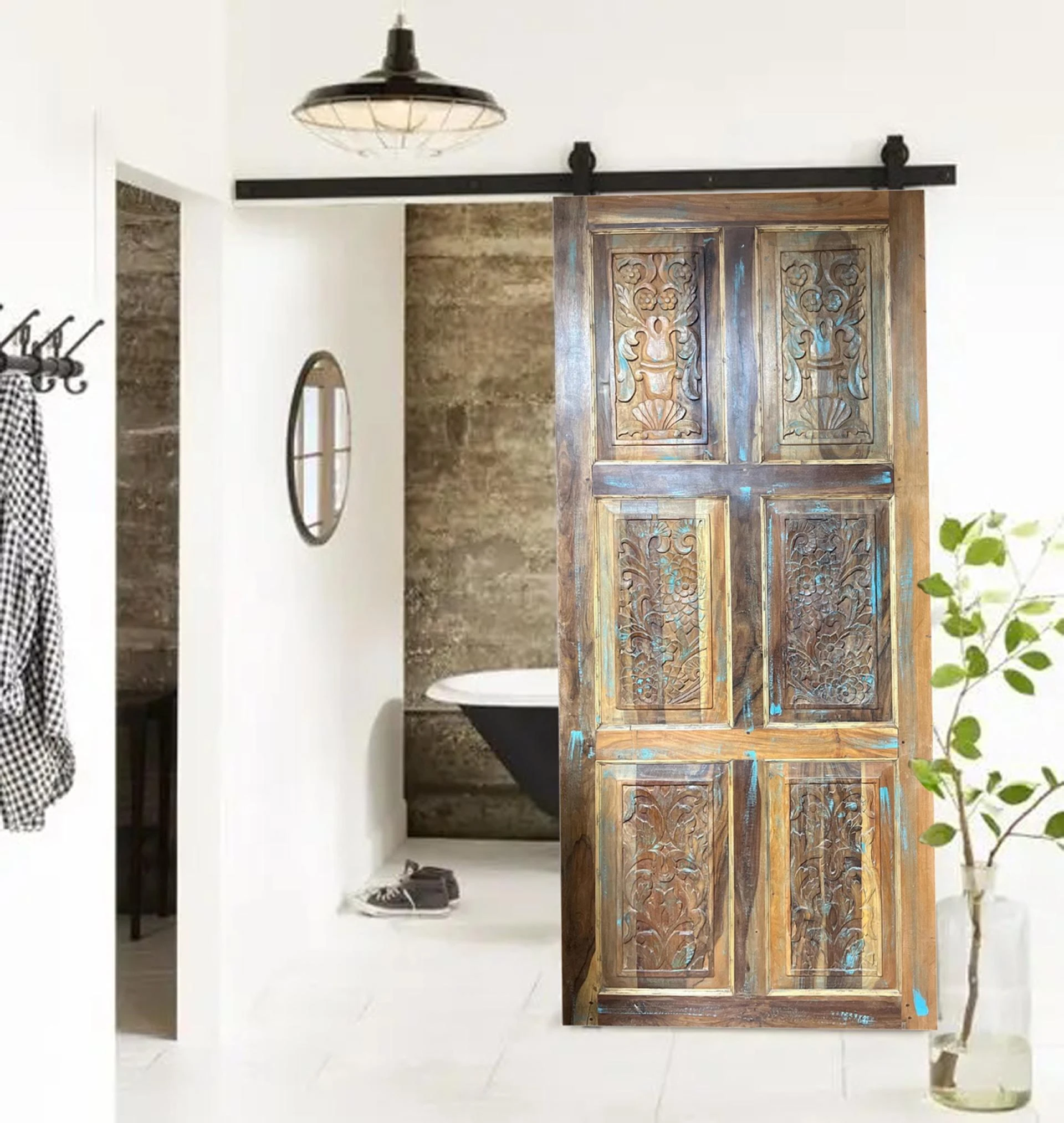 San Francisco Coastal Farmhouse Chic Remodel – Wellness Inspired Carved Wood Doors