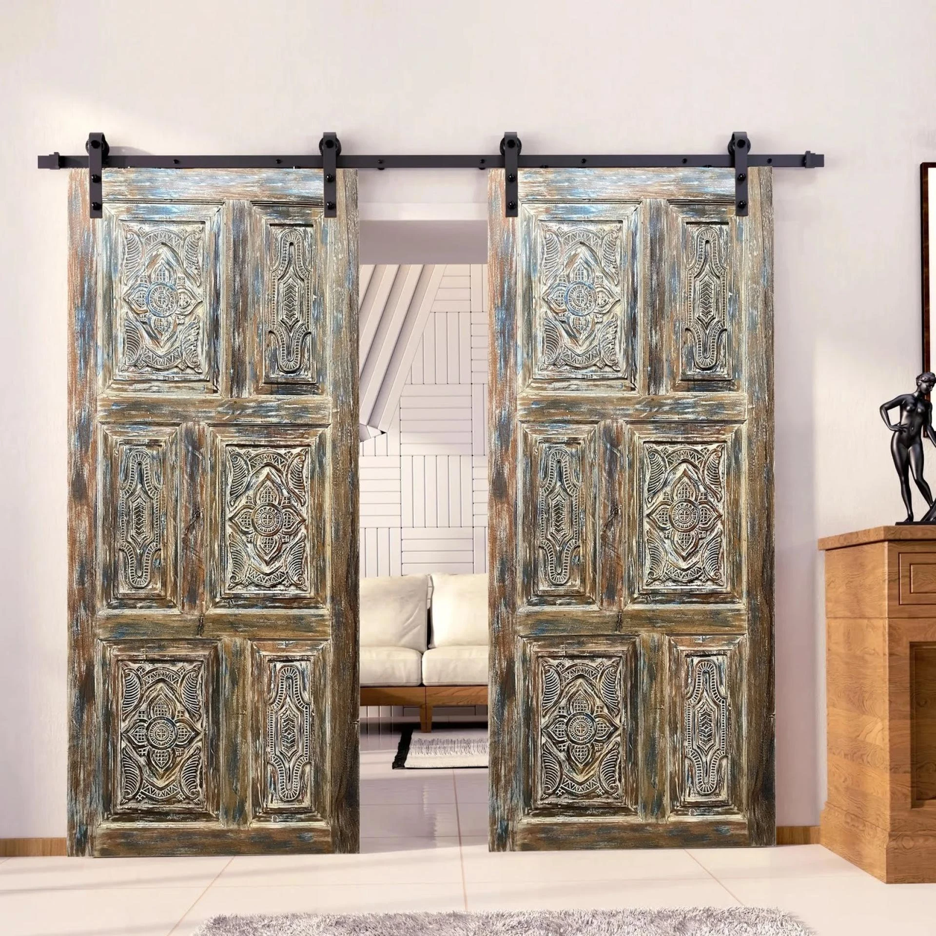 Maximalist Elegance: Vintage Carved Doors for Bedroom Interiors