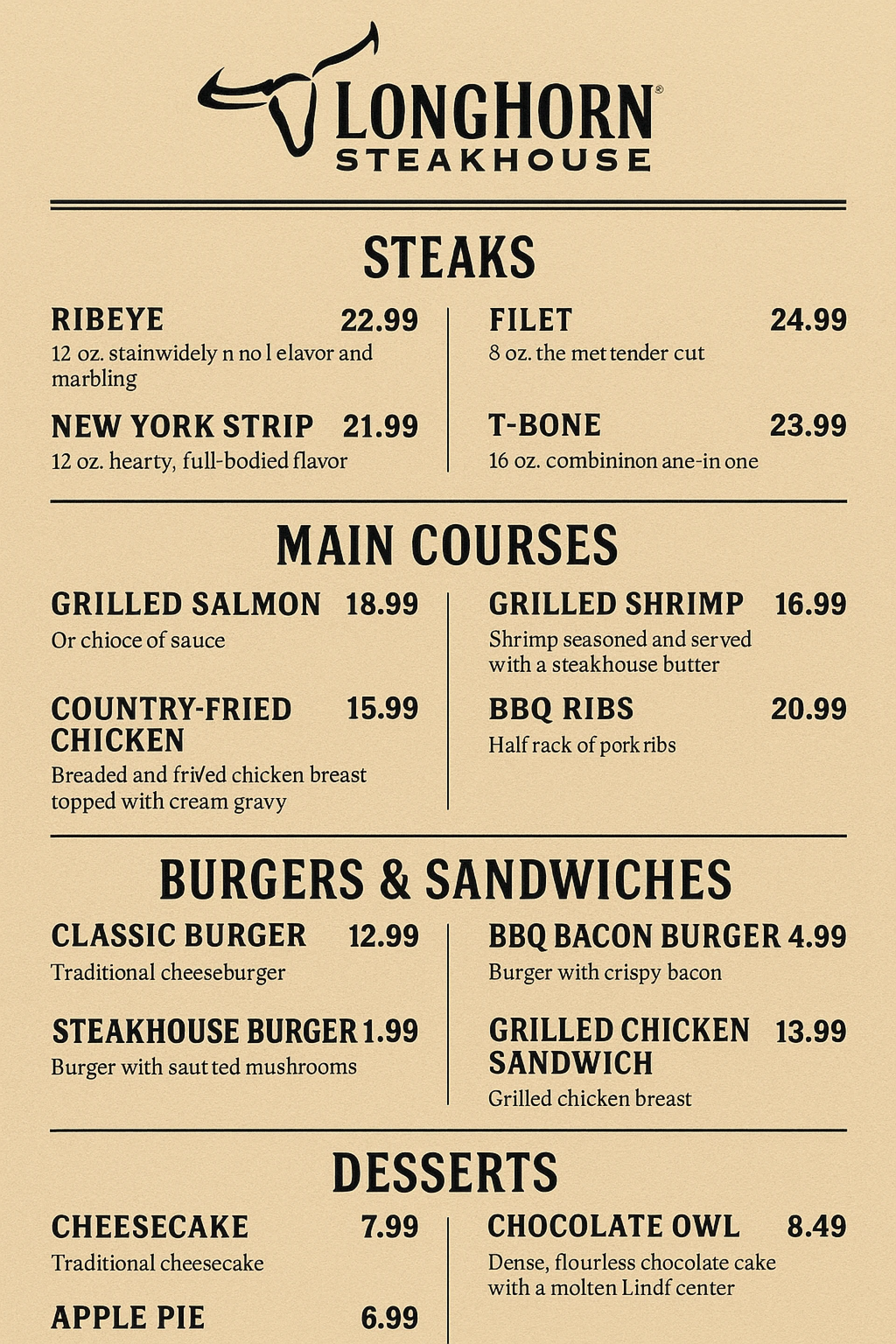 LongHorn Steakhouse Menu Prices 2025: Complete Price Guide