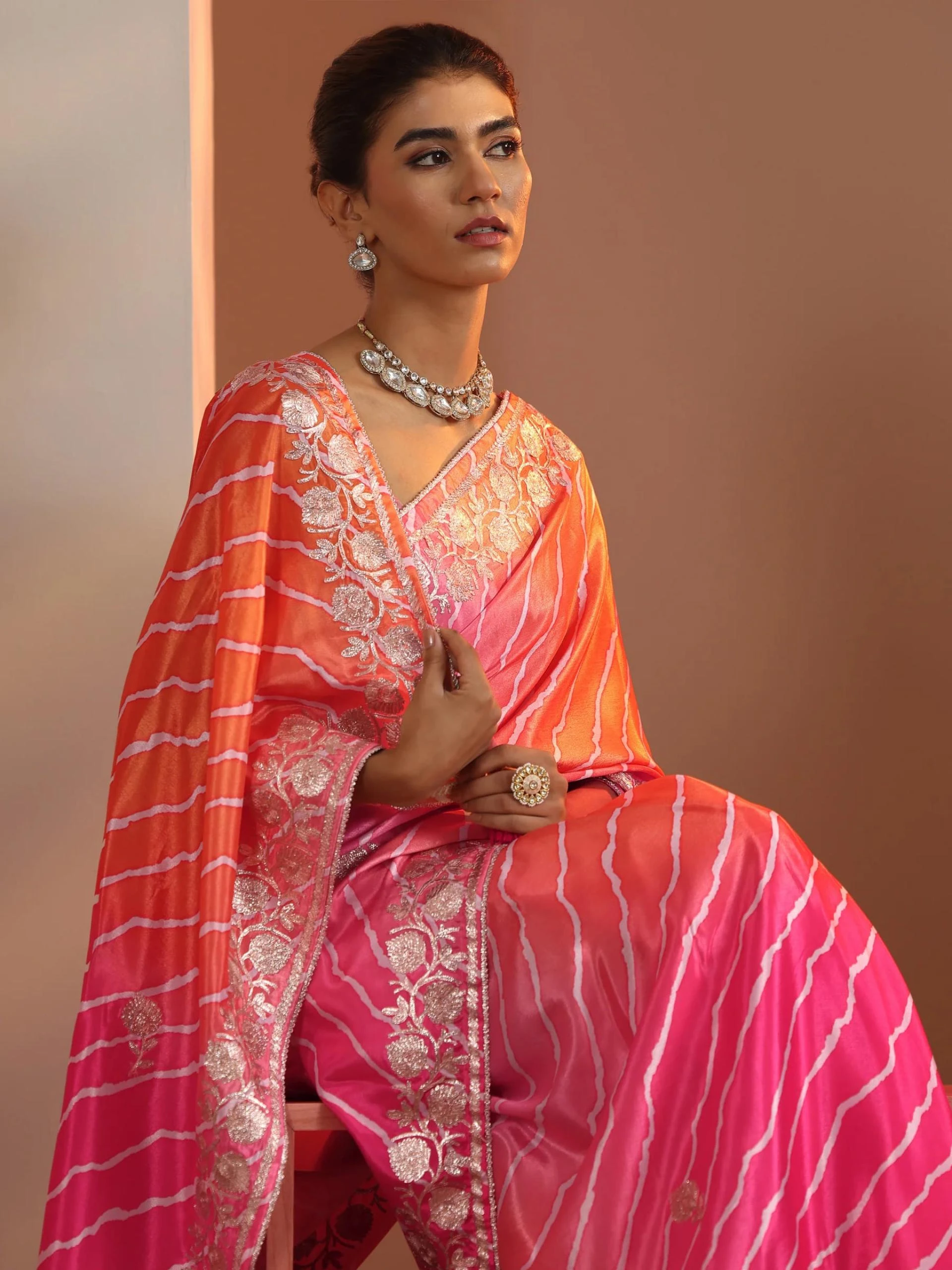 Discover elegant karwa chauth saree look by Libas.