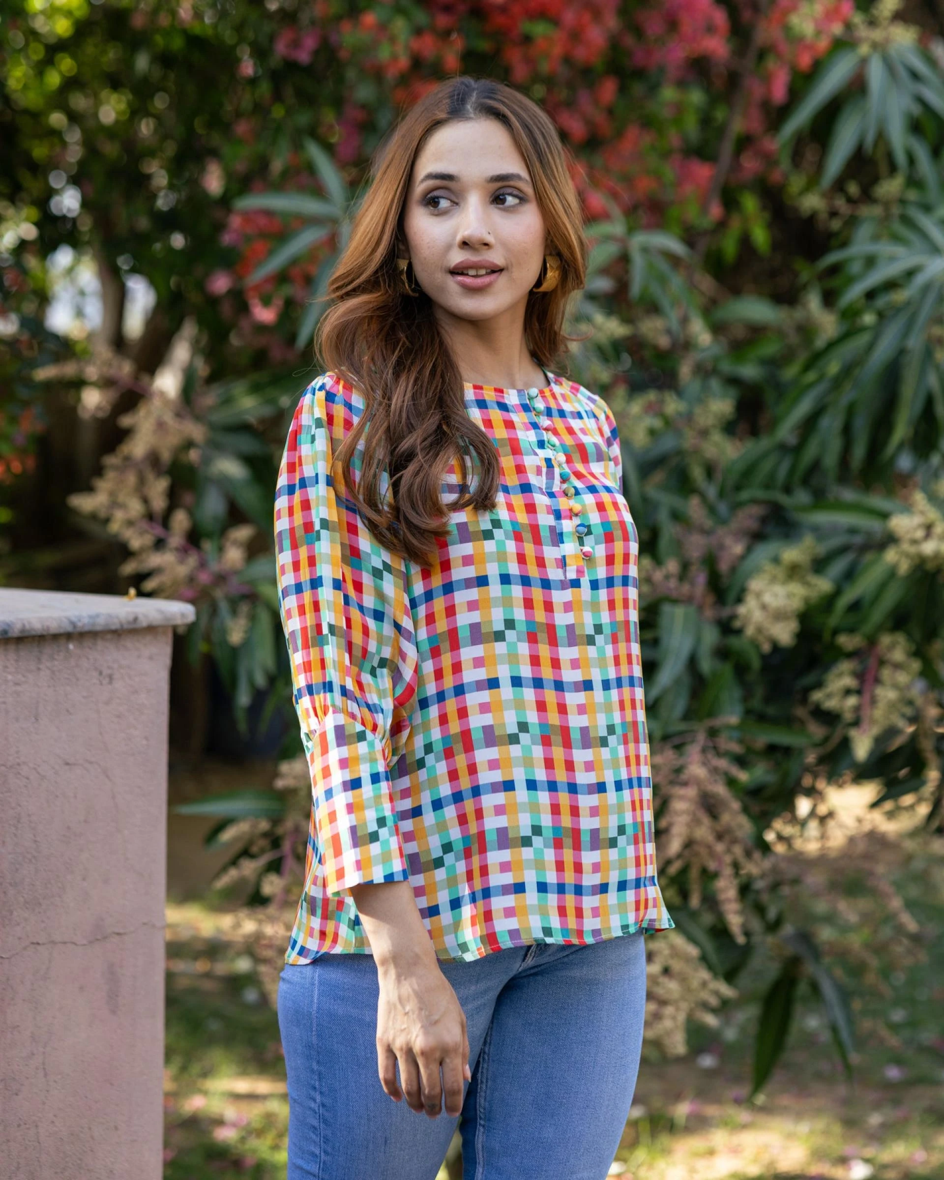 Enhance your office look with this exclusive multi-hued check top