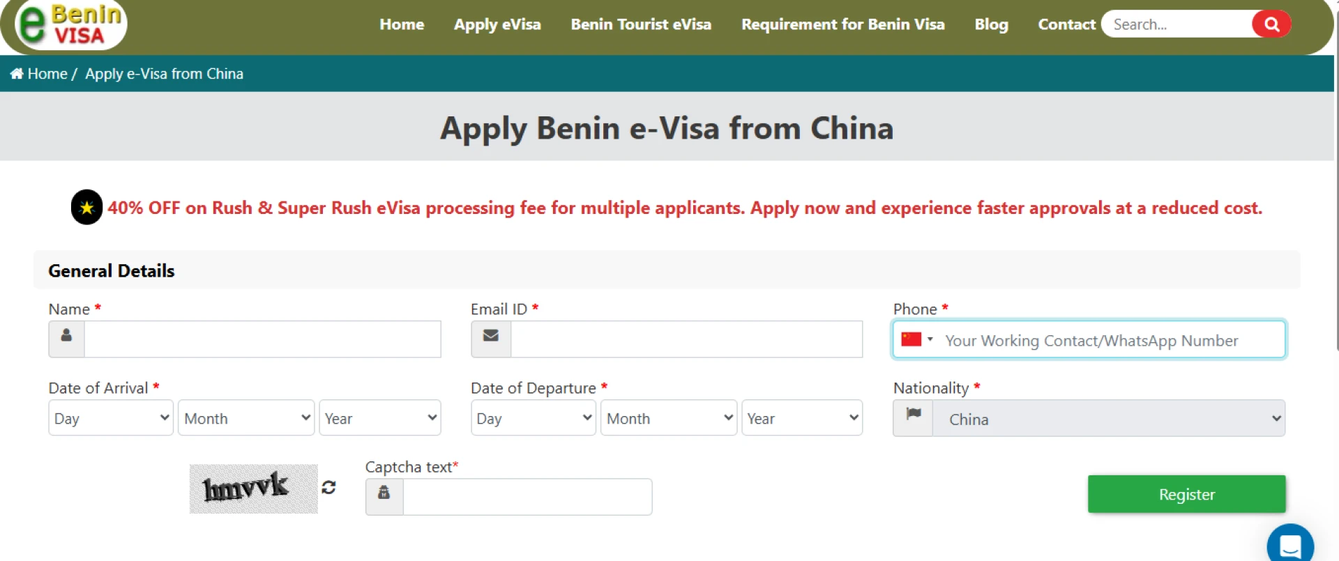 Benin eVisa for Citizens of China