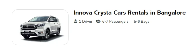  Innova Crysta Car Rental in Bangalore