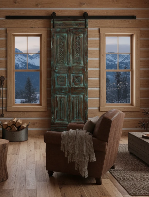 A Vintage Thanksgiving Home with Carved Furniture and Reclaimed Doors