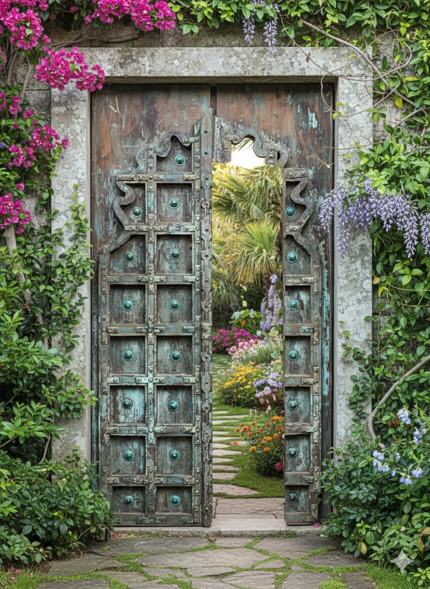 Grand Entrance with Custom Double Carved Doors by Mogul Interior