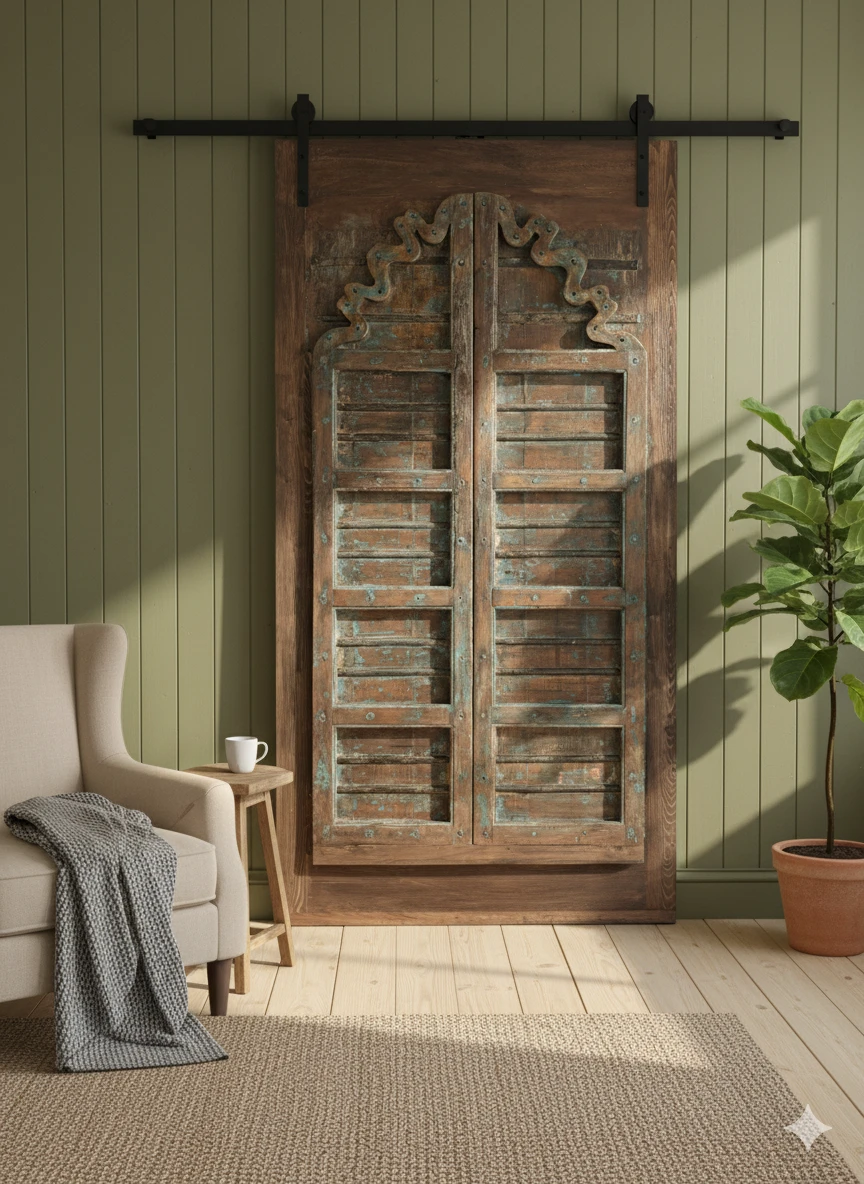 Grand Entrance with Custom Double Carved Doors by Mogul Interior