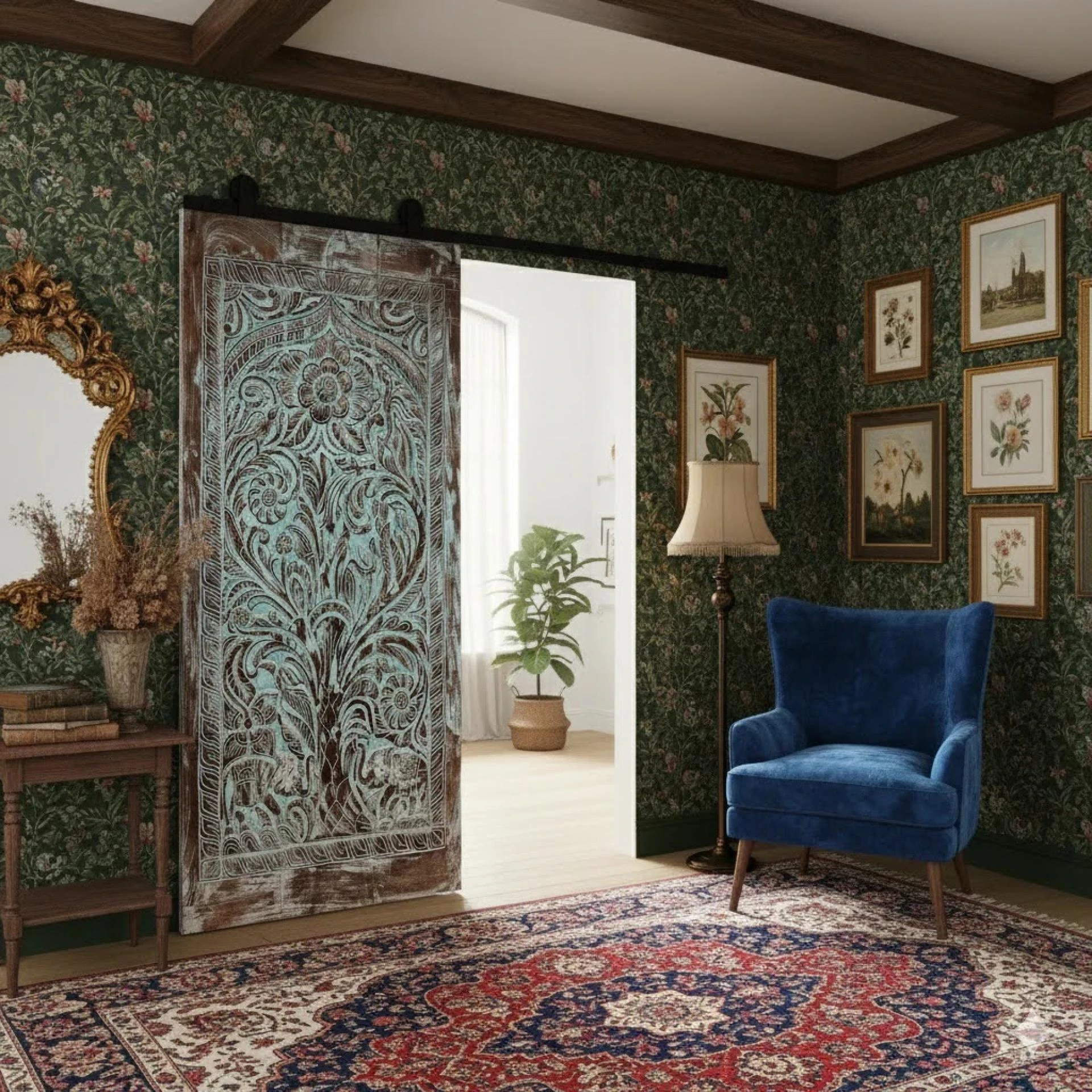 Grand Entrance with Custom Double Carved Doors by Mogul Interior