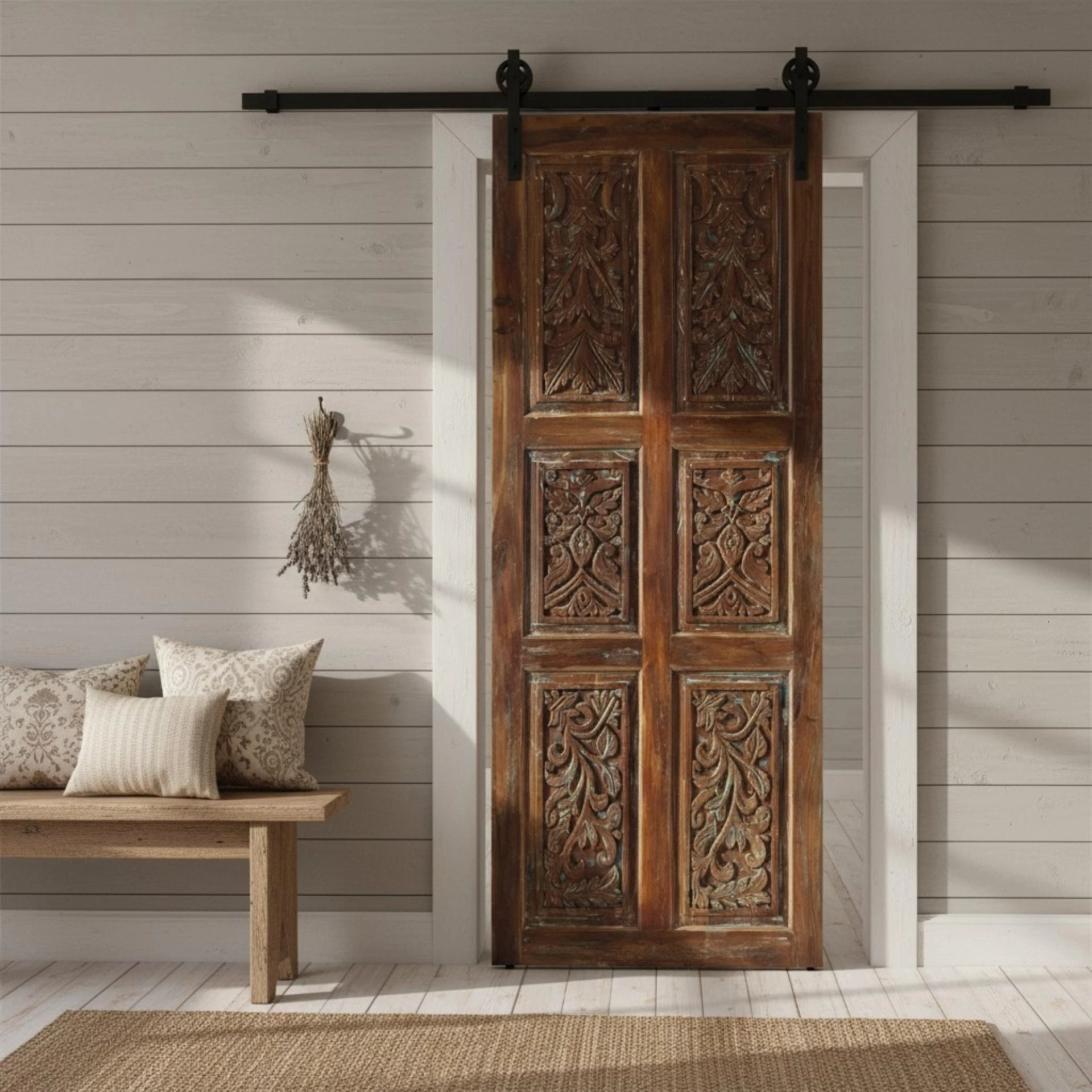 Rustic Carved Reclaimed Wood Barn Doors
