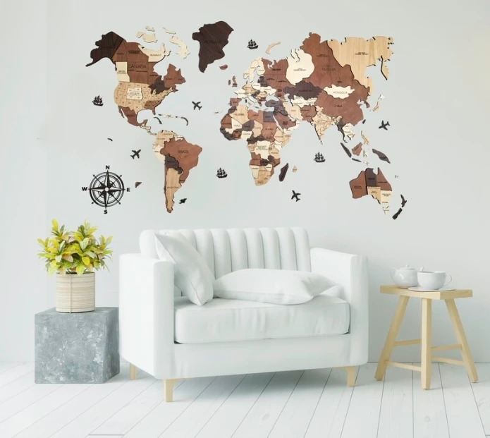 Home Decorate with Elegant Wooden World Map Wall Art