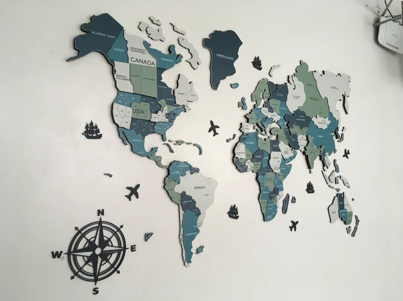 Home Decorate with Elegant Wooden World Map Wall Art