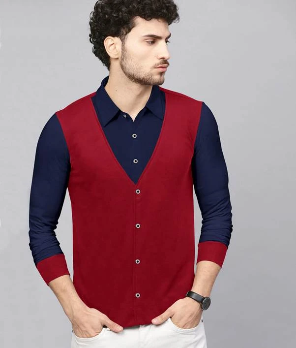 Hoodler Men Polo Neck Full Sleeve Colorblock Cotton Blend Tshirt