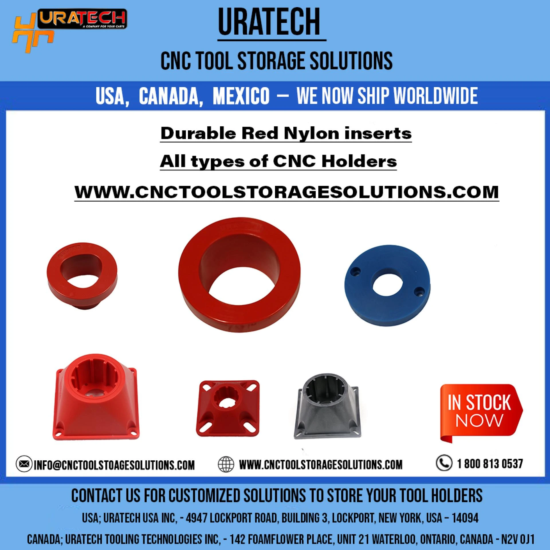 Uratech : High-Quality Red nylon inserts for all types of CNC Holders.
