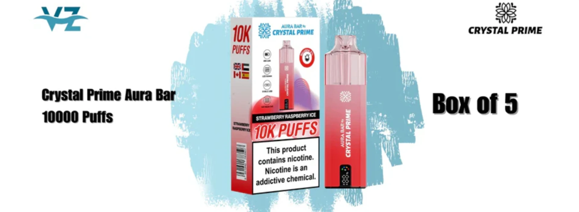 Crystal Prime Aura 10000 Box of 5 | Premium Disposable Vape