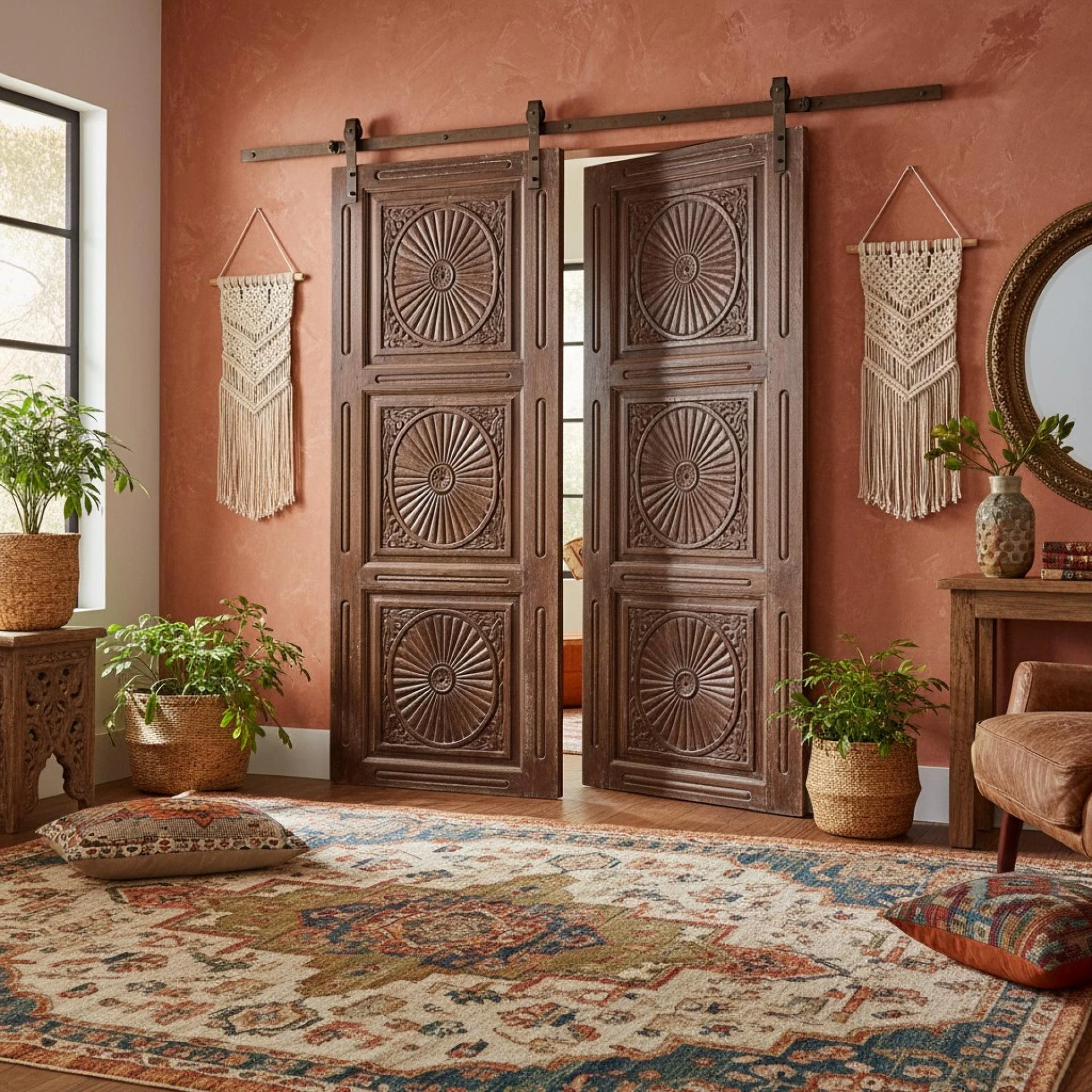 Woodsy Retreat with Rustic Modern Farmhouse Carved Doors