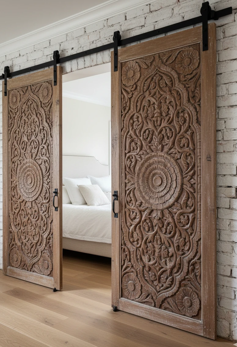 Vintage Carved Doors as Statement Feature Walls