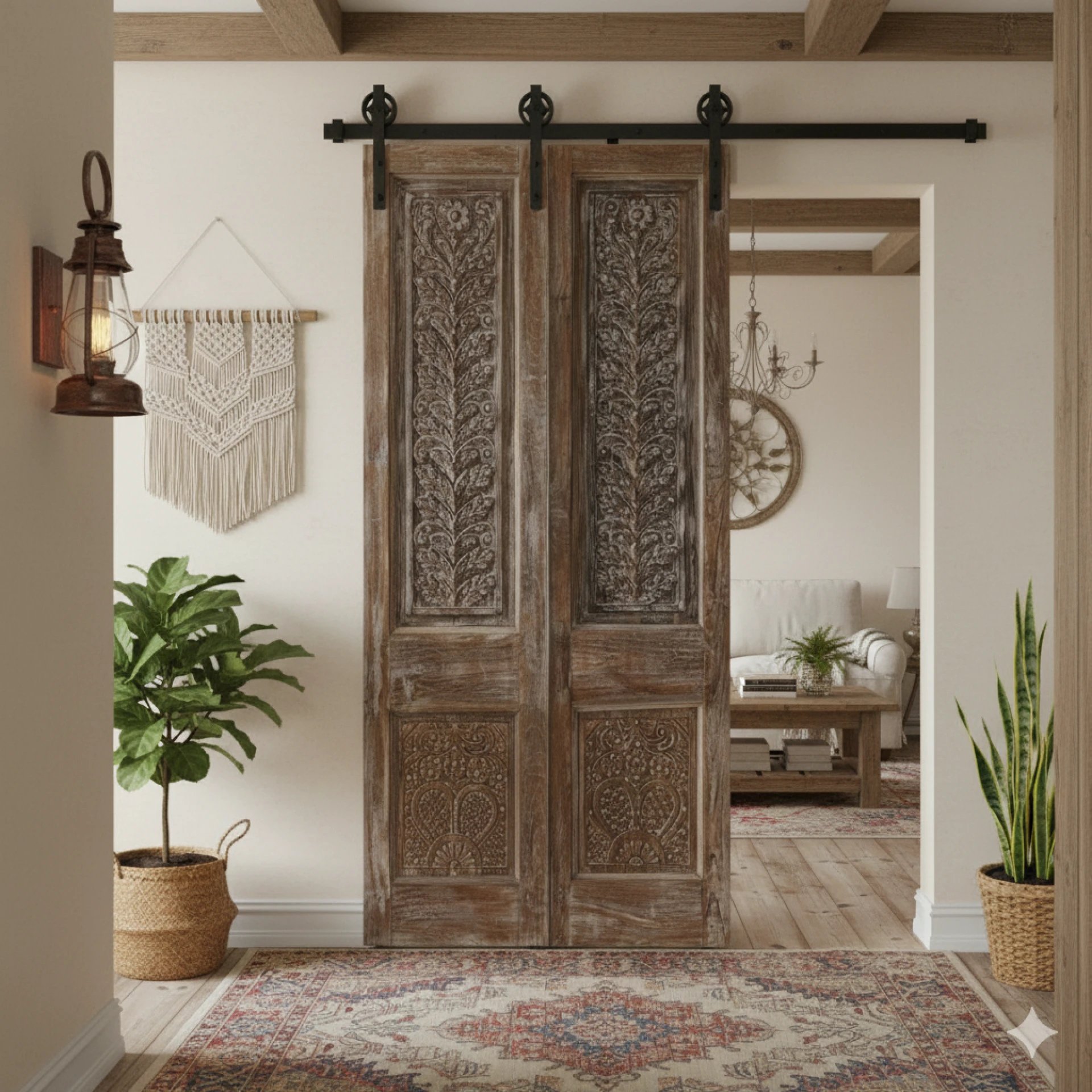 Vintage Carved Doors as Statement Feature Walls